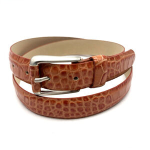 Vintage 90s Landes 7791 Orangey Tan Croc Embossed Italian Leather Belt M 30"